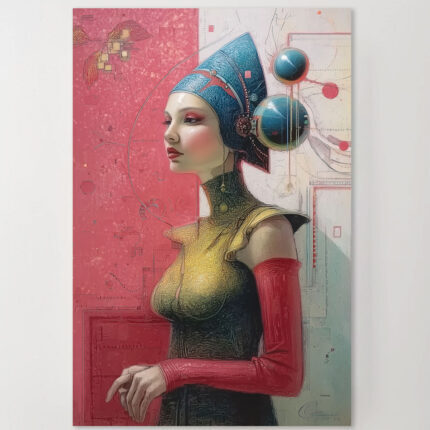 Futuristisches Porträt Frau Pharaonenhut Leinwandbild Goldene Rüstung Sci-Fi Kunst