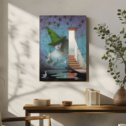 Mysteröses Hexe mit Baum Hut Leinwandbild Fantasie Kunst Wanddekoration