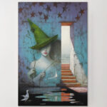 Mysteröses Hexe mit Baum Hut Leinwandbild Fantasie Kunst Wanddekoration