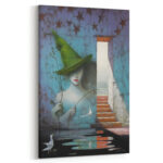 Mysteröses Hexe mit Baum Hut Leinwandbild Fantasie Kunst Wanddekoration