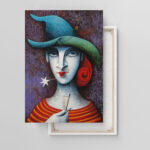 Abstraktes Leinwandbild Frau mit Hut rote Haare bunte Streifen Kunst