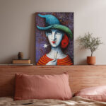 Abstraktes Leinwandbild Frau mit Hut rote Haare bunte Streifen Kunst