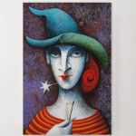 Abstraktes Leinwandbild Frau mit Hut rote Haare bunte Streifen Kunst