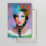 Abstraktes Leinwandbild Frau mit Hut bunte Farben Vögel Kunst