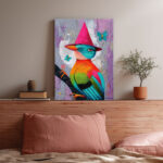 Funkelndes bunte Vogel auf Ast Kunstdruck Leinwandbild Wandkunst Pop Art Tier