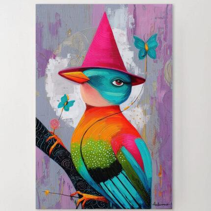 Funkelndes bunte Vogel auf Ast Kunstdruck Leinwandbild Wandkunst Pop Art Tier