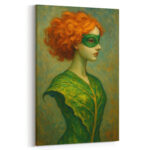 Mystische Waldfee Maske Natur Frauenporträt Leinwandbild Wandkunst Grün