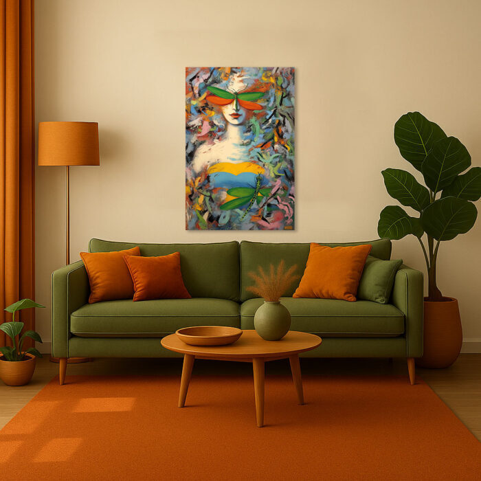 Abstraktes Modernes Kunst Leinwandbild Frau Libelle Farbenfroh Wohnzimmer Deko Einzigartig