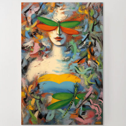 Abstraktes Modernes Kunst Leinwandbild Frau Libelle Farbenfroh Wohnzimmer Deko Einzigartig