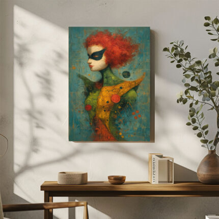 Joshua Smith Leinwandbild Maskierte Frau Rote Haare Modern Kunst Abstrakt Figur