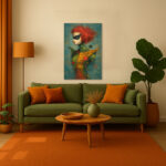 Joshua Smith Leinwandbild Maskierte Frau Rote Haare Modern Kunst Abstrakt Figur