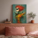 Joshua Smith Leinwandbild Maskierte Frau Rote Haare Modern Kunst Abstrakt Figur