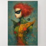 Joshua Smith Leinwandbild Maskierte Frau Rote Haare Modern Kunst Abstrakt Figur