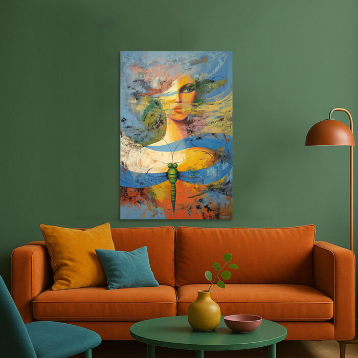 Abstrakte Frau Kunst Leinwandbild Libelle Schmetterlinge Modern Surrealistisch