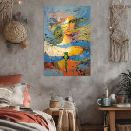 Abstrakte Frau Kunst Leinwandbild Libelle Schmetterlinge Modern Surrealistisch