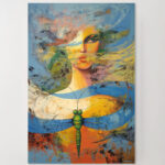 Abstrakte Frau Kunst Leinwandbild Libelle Schmetterlinge Modern Surrealistisch