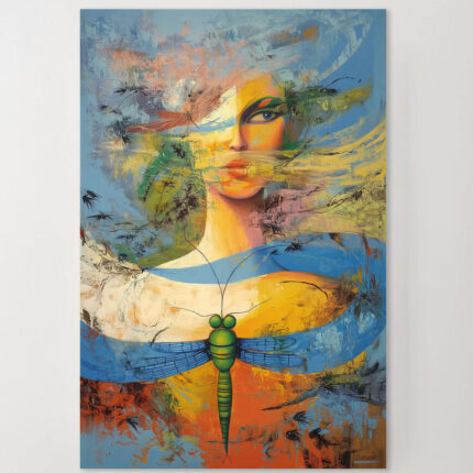 Abstrakte Frau Kunst Leinwandbild Libelle Schmetterlinge Modern Surrealistisch
