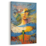 Abstrakte Frau Kunst Leinwandbild Libelle Schmetterlinge Modern Surrealistisch