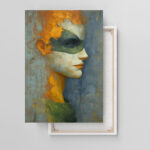 Abstrakte Frau Maske Leinwandbild Profil Orange Grün Moderne Kunst Einzigartig
