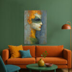 Abstrakte Frau Maske Leinwandbild Profil Orange Grün Moderne Kunst Einzigartig