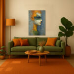 Abstrakte Frau Maske Leinwandbild Profil Orange Grün Moderne Kunst Einzigartig