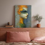 Abstrakte Frau Maske Leinwandbild Profil Orange Grün Moderne Kunst Einzigartig