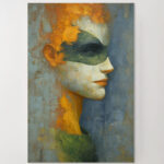 Abstrakte Frau Maske Leinwandbild Profil Orange Grün Moderne Kunst Einzigartig