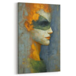 Abstrakte Frau Maske Leinwandbild Profil Orange Grün Moderne Kunst Einzigartig