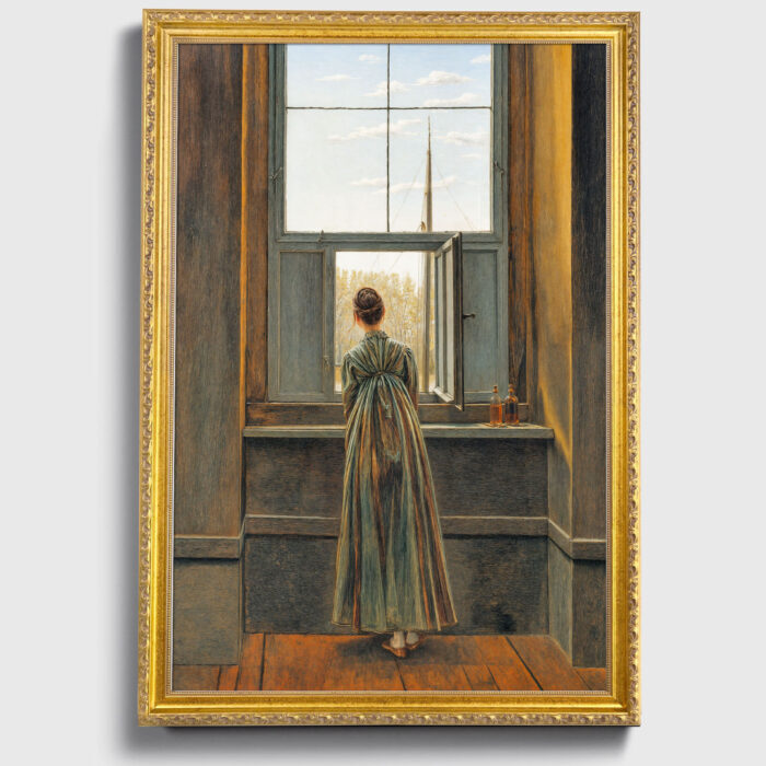 Woman at the Window by David Caspar Friedrich Wall Art with Golden Frame Old Master Painting Reproduction Print for Home and Office Decorations