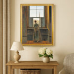Woman at the Window by David Caspar Friedrich Wall Art with Golden Frame Old Master Painting Reproduction Print for Home and Office Decorations