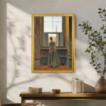 Woman at the Window by David Caspar Friedrich Wall Art with Golden Frame Old Master Painting Reproduction Print for Home and Office Decorations