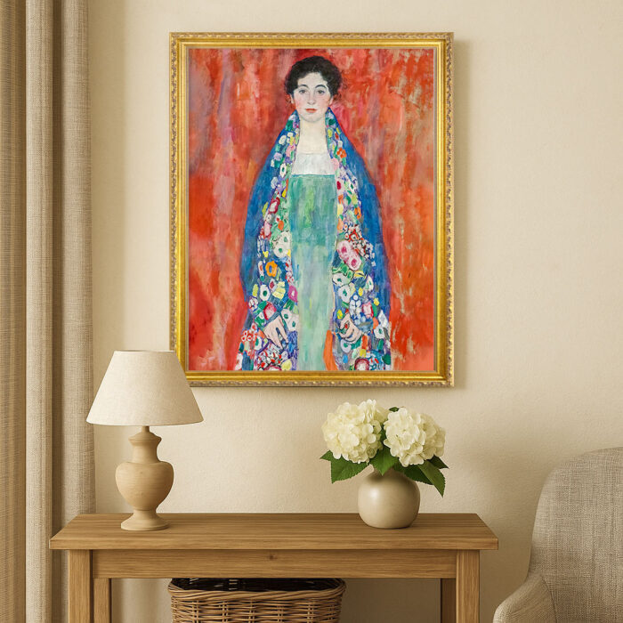 Portrait of Miss Lieser by Gustav Klimt Wall Art with Golden Frame Old Master Painting Reproduction Print for Home and Office Decorations