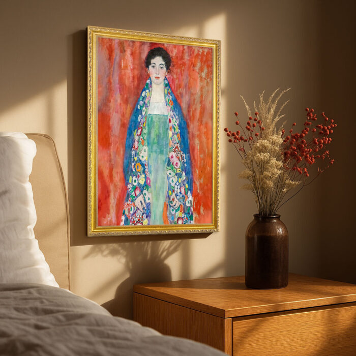 Portrait of Miss Lieser by Gustav Klimt Wall Art with Golden Frame Old Master Painting Reproduction Print for Home and Office Decorations