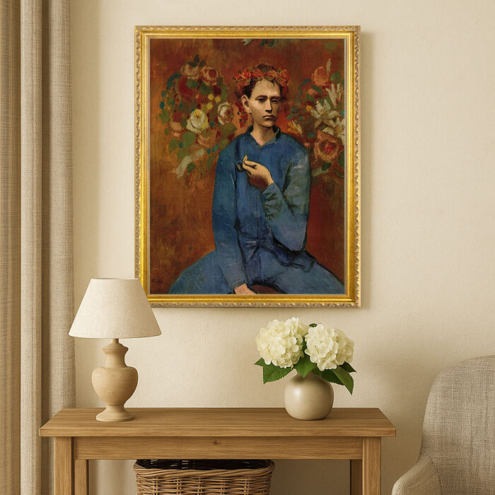 Boy with the pipe by Pablo Picasso Wall Art with Golden Frame Old Master Painting Reproduction Print for Home and Office Decorations