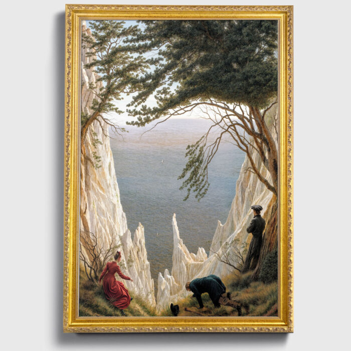 Chalk Cliffs by David Caspar Friedrich Wall Art with Golden Frame Old Master Painting Reproduction Print for Home and Office Decorations