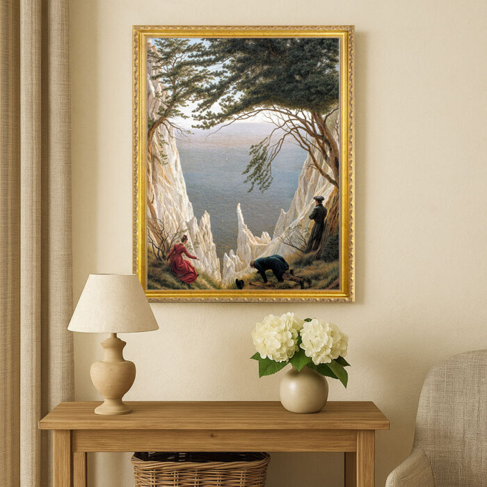 Chalk Cliffs by David Caspar Friedrich Wall Art with Golden Frame Old Master Painting Reproduction Print for Home and Office Decorations