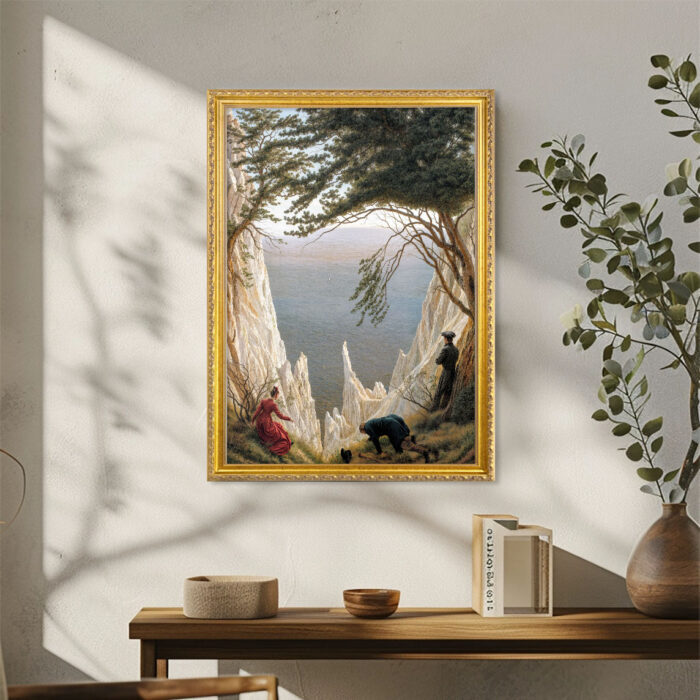 Chalk Cliffs by David Caspar Friedrich Wall Art with Golden Frame Old Master Painting Reproduction Print for Home and Office Decorations
