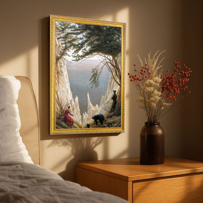 Chalk Cliffs by David Caspar Friedrich Wall Art with Golden Frame Old Master Painting Reproduction Print for Home and Office Decorations