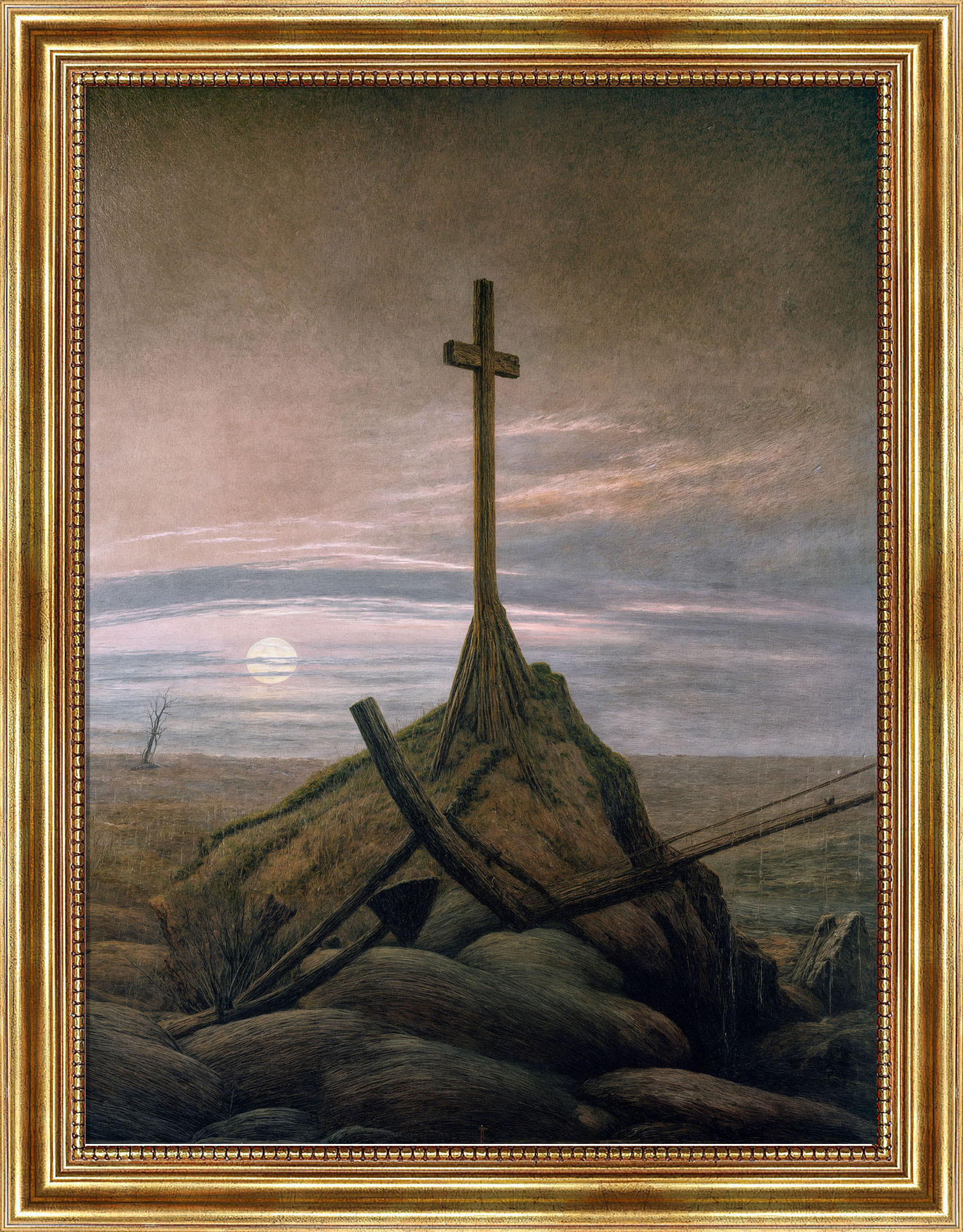 Kreuz an der Ostsee von David Caspar Friedrich Bild mit Rahmen in Gold