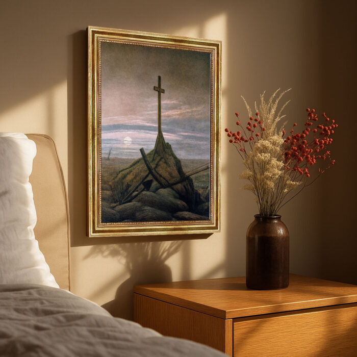 Kreuz an der Ostsee von David Caspar Friedrich Bild mit Rahmen in Gold