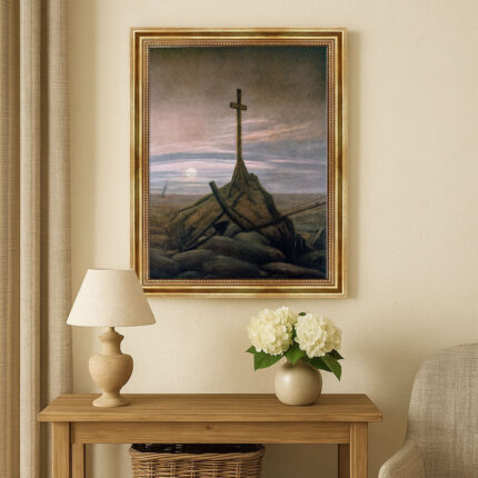 Kreuz an der Ostsee von David Caspar Friedrich Bild mit Rahmen in Gold