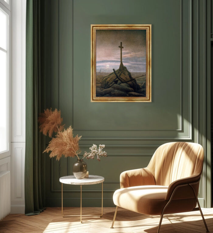 Kreuz an der Ostsee von David Caspar Friedrich Bild mit Rahmen in Gold