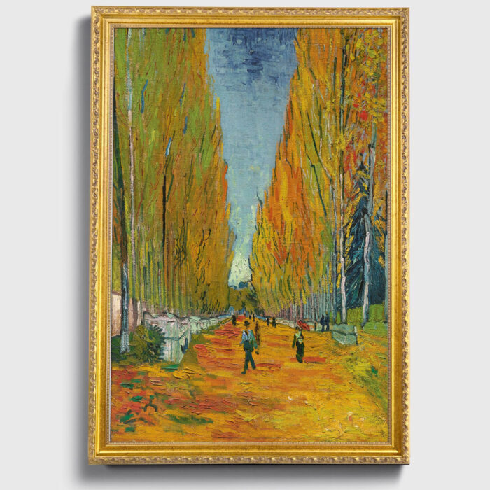 The Alley of the Alyscamps by Vincent Gogh Wall Art with Golden Frame Old Master Painting Reproduction Print for Home and Office Decorations