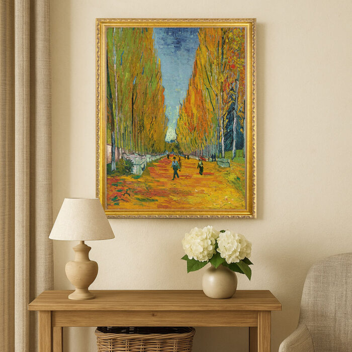 The Alley of the Alyscamps by Vincent Gogh Wall Art with Golden Frame Old Master Painting Reproduction Print for Home and Office Decorations
