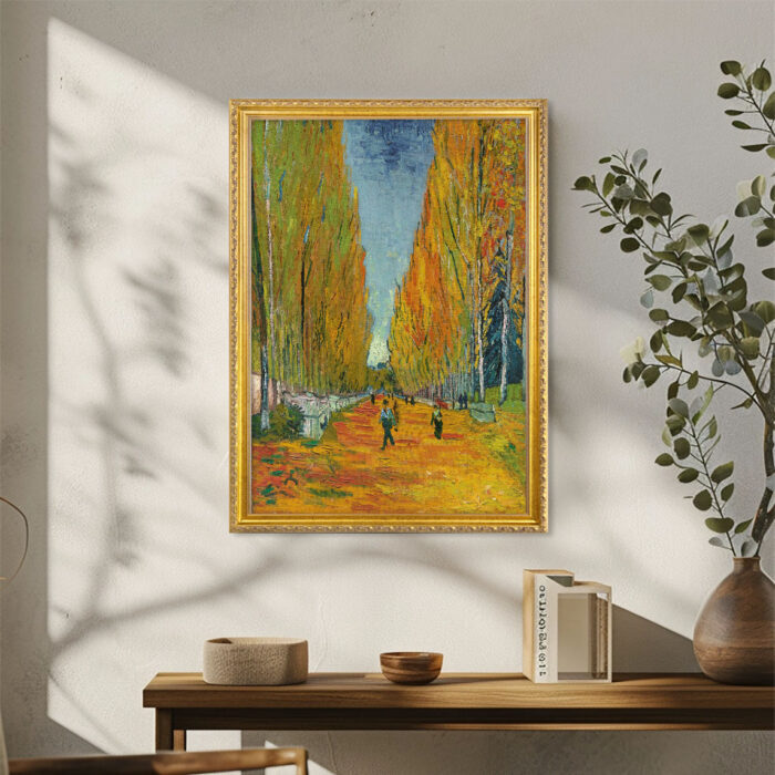 The Alley of the Alyscamps by Vincent Gogh Wall Art with Golden Frame Old Master Painting Reproduction Print for Home and Office Decorations
