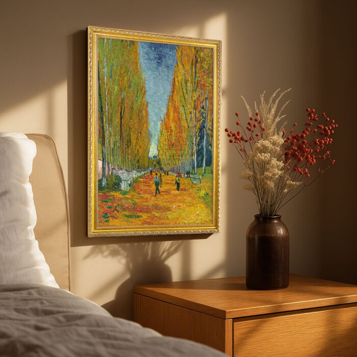 The Alley of the Alyscamps by Vincent Gogh Wall Art with Golden Frame Old Master Painting Reproduction Print for Home and Office Decorations
