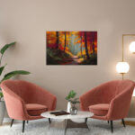 Abstraktes Leinwandbild Frau mit Hut rote Haare bunte Streifen Kunst (Kopie)