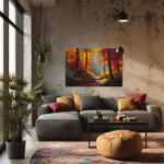 Abstraktes Leinwandbild Frau mit Hut rote Haare bunte Streifen Kunst (Kopie)