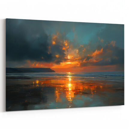 Strand Sonnenuntergang Leinwandbild Ozean Küste Landschaft Malerei Meer Kunst