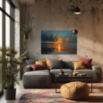 Strand Sonnenuntergang Leinwandbild Ozean Küste Landschaft Malerei Meer Kunst